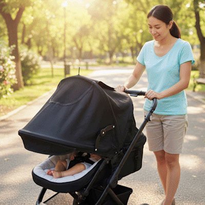 maman roule bebe poussette avec parasoleil pour poussette noir