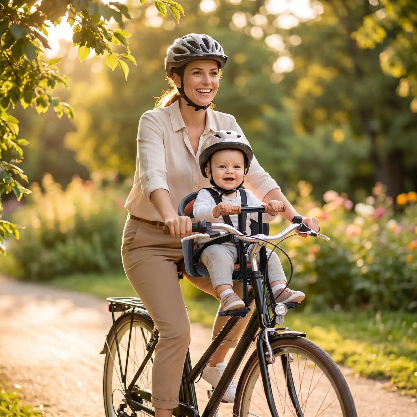 maman roule velo avec bebe porte bebe pour velo