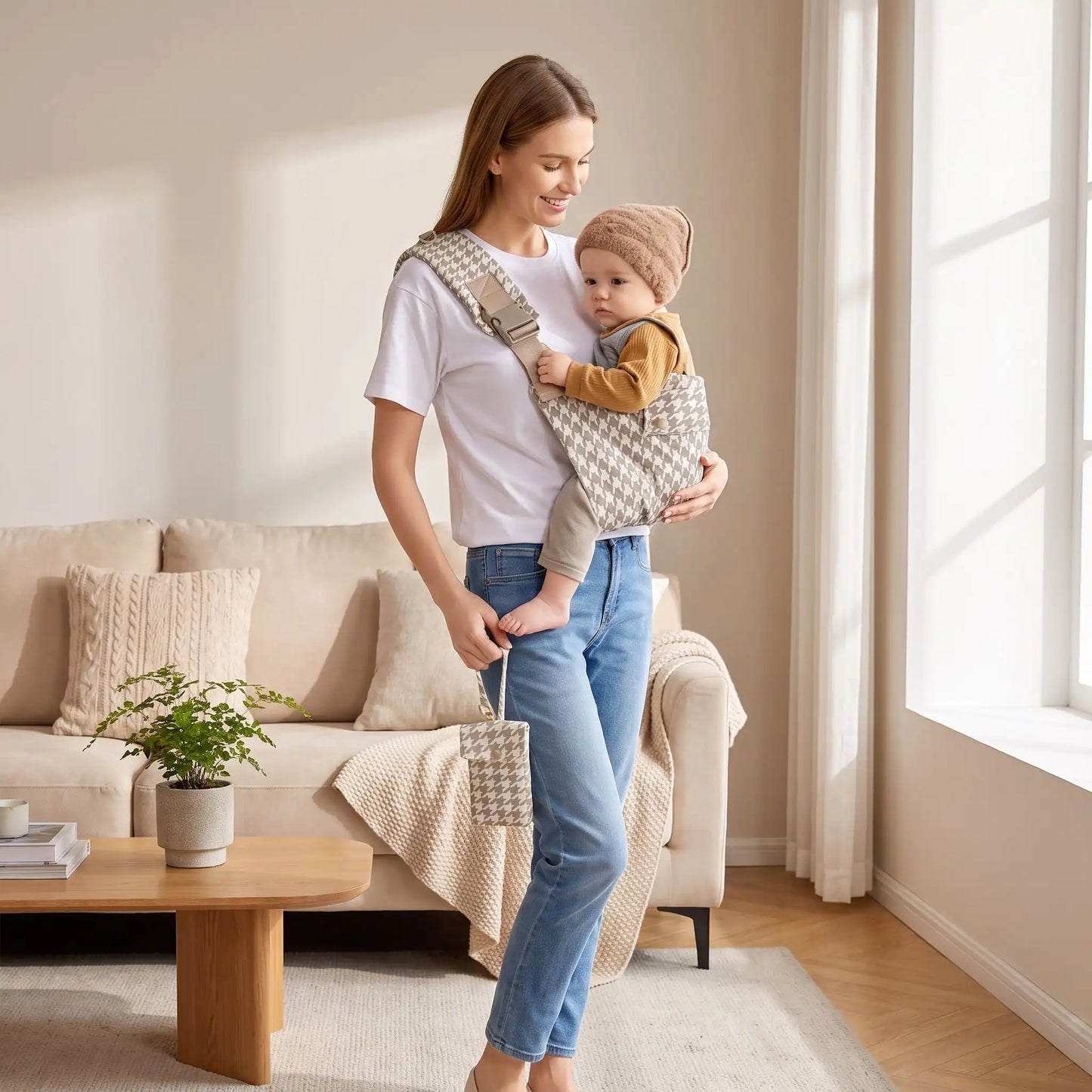 maman salon avec bebe echarpe de portage physiologique