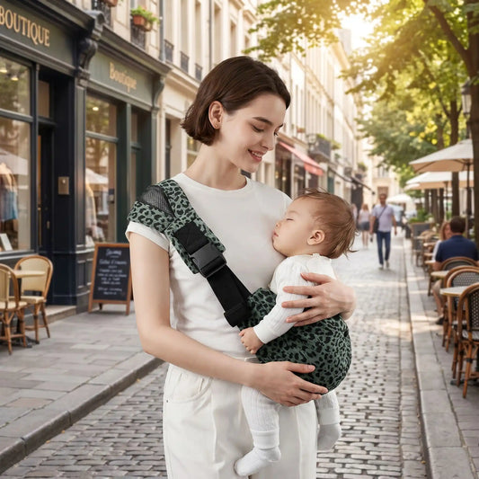 maman ville avec bebe dans banane portage bebe