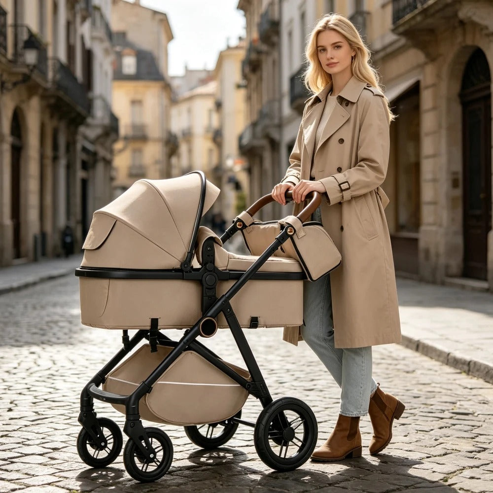 maman ville avec bebe poussette bebe 2 en 1