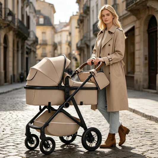 maman ville avec bebe poussette bebe 2 en 1