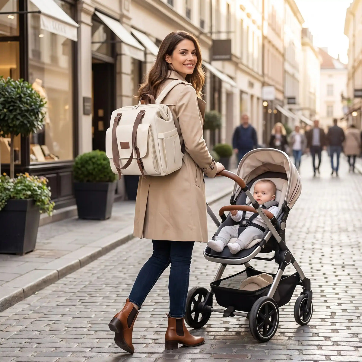 maman ville avec bebe sac a langer luxe