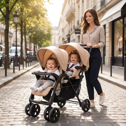 maman ville avec bebes poussette des jumeaux