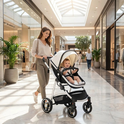 maman centre commercial avec bebe poussette 3 en 1 noir 
