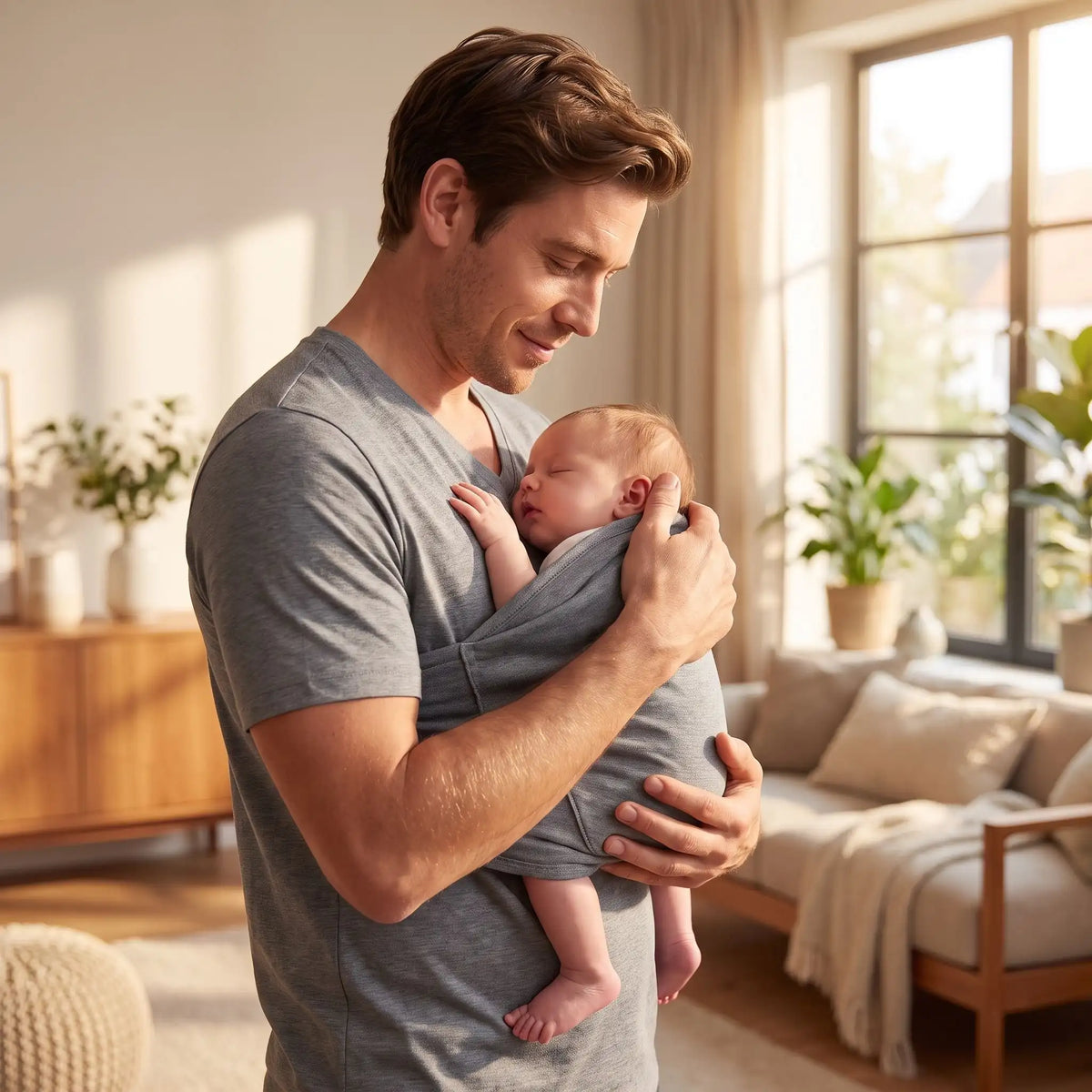 papa debout avec bebe tee shirt porte bebe homme