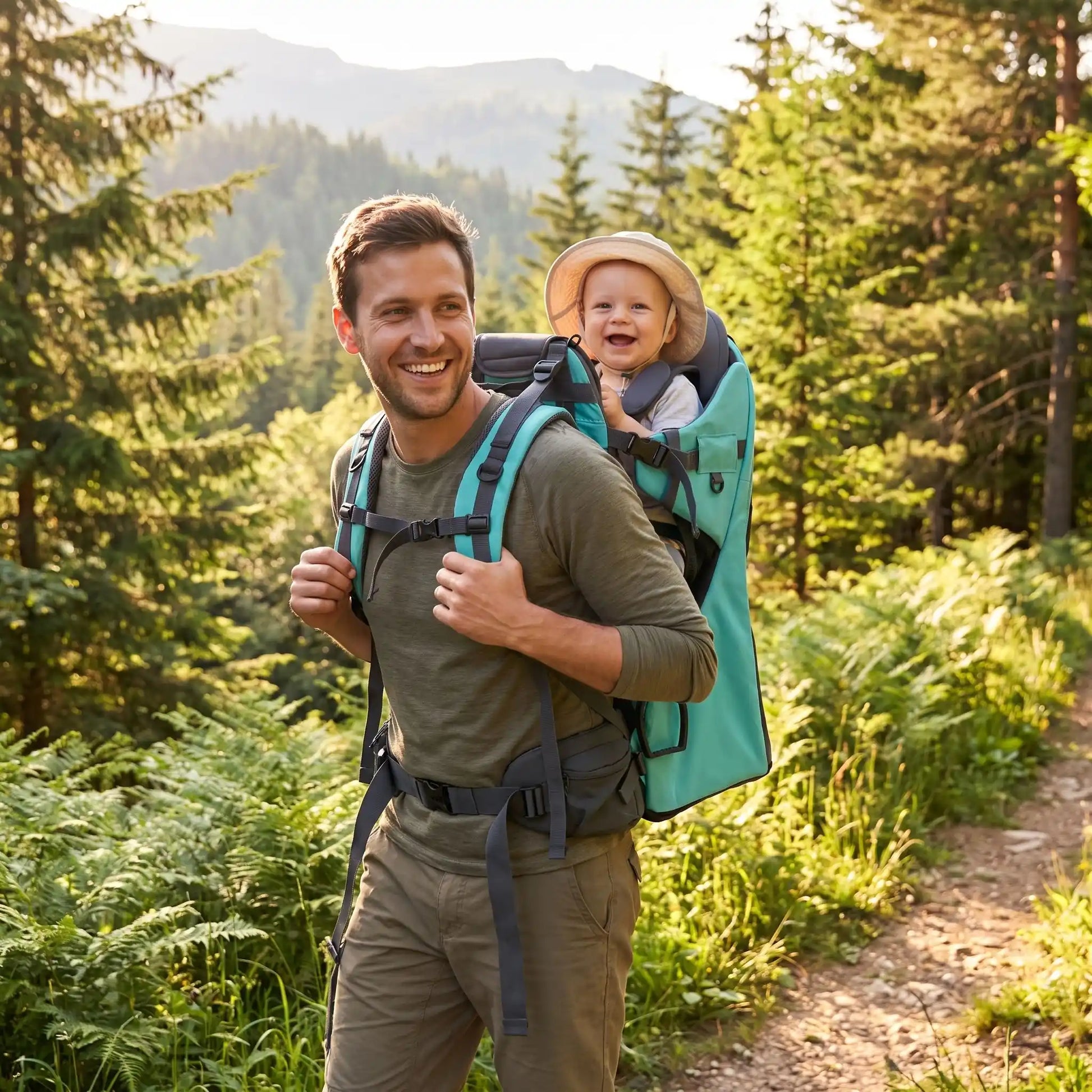 papa nature avec bebe porte bebe rando