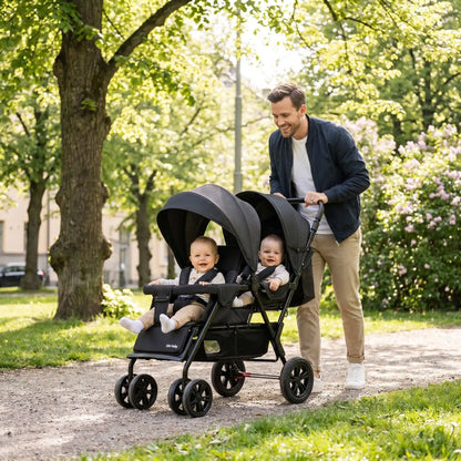 papa parc avec bebe poussette pour des jumeaux