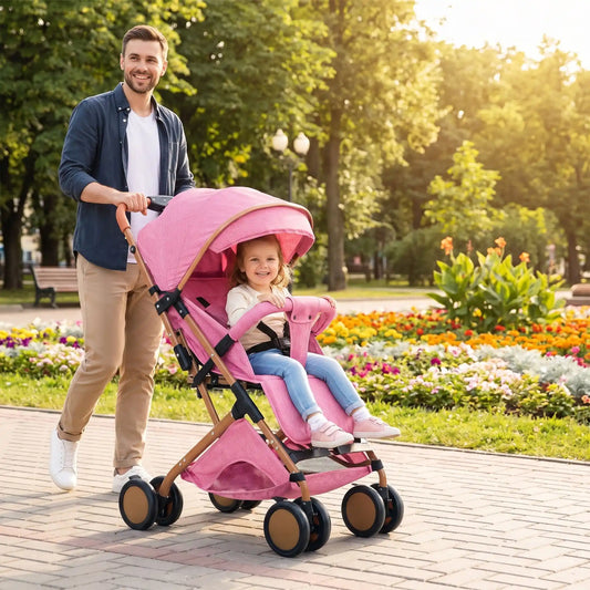 papa parc avec fille dans poussette compacte legere