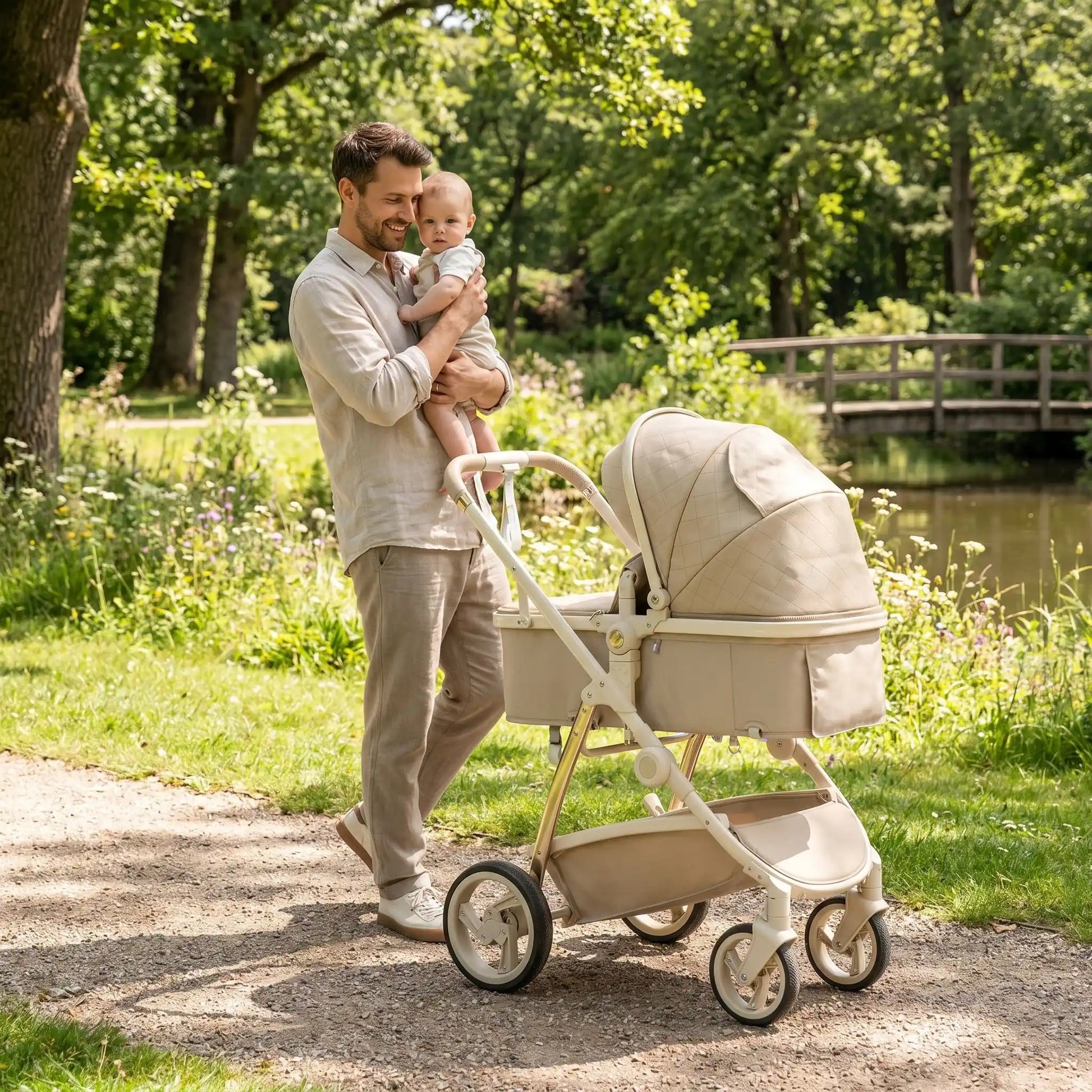 papa parc avec poussette 3 en 1