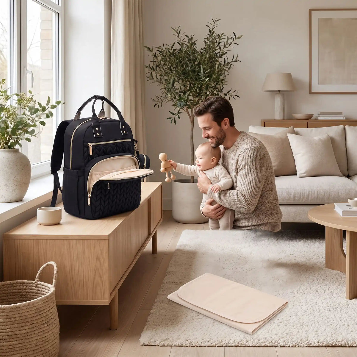 papa salon sac a langer avec tapis de change noir