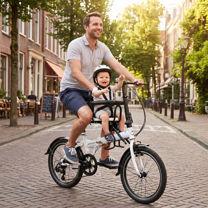 papa ville avec bebe porte velo bebe