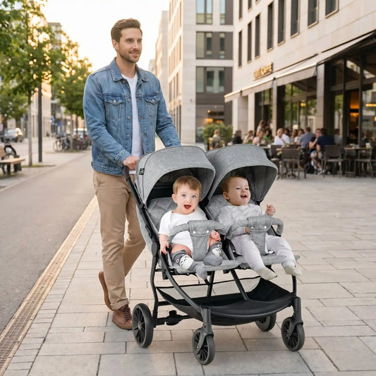 papa ville avec bebes poussette pour des jumeaux
