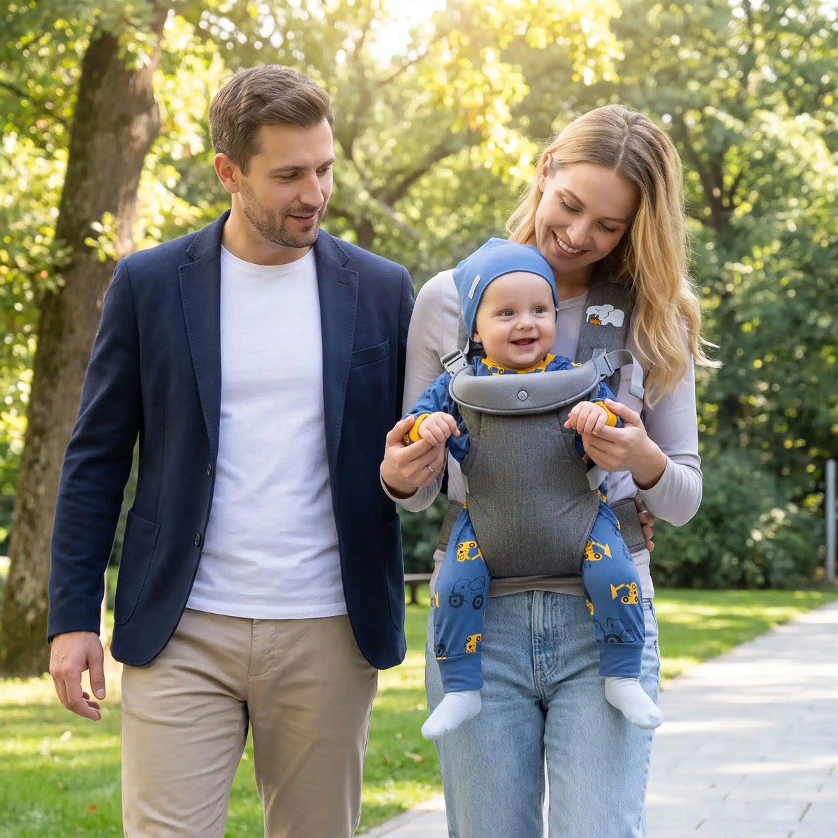 parents parc avec bebe porte bebe 18 mois