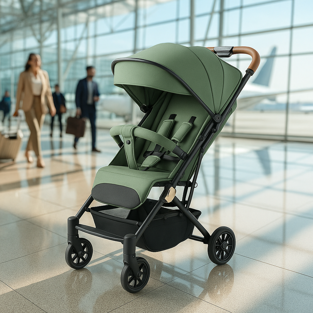 poussette pliable avion a l aeroport