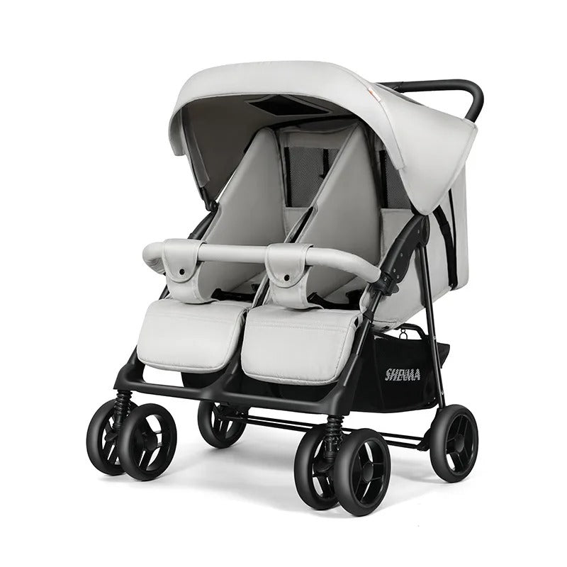 poussette pour des jumeaux gris clair