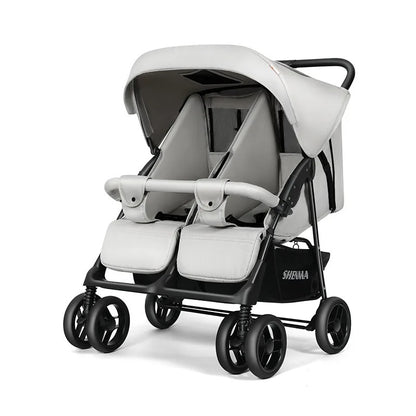 poussette pour des jumeaux gris clair