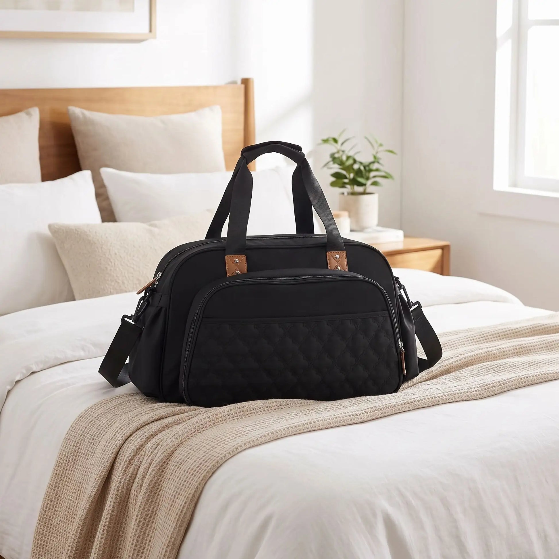 sac a langer avec tapis de change sur lit